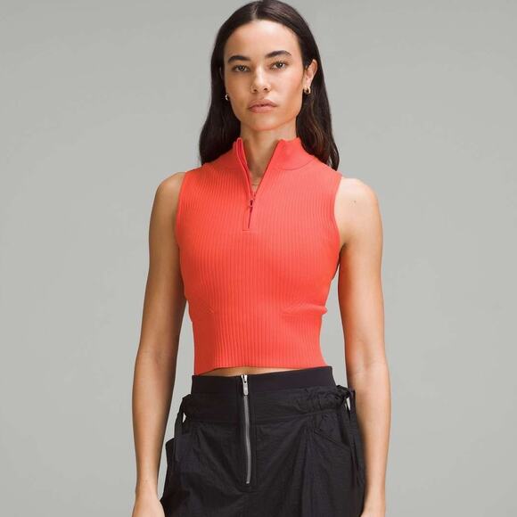 NEW Lululemon Open Back Half-Zip Sweater XL Solar Orange Rib Knit Vest Top NWT - Picture 1 of 12